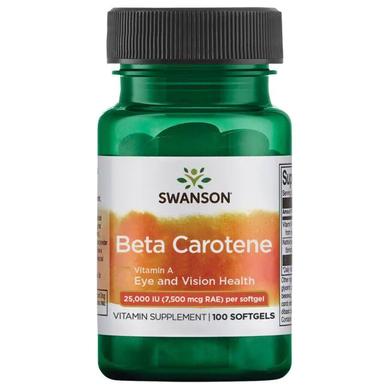 Бета-Кератин Вітамін А, Beta-Carotene Vitamin A, Swanson, 25.000 МЕ, 100 капсул - фото