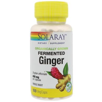 Імбир, ферментований екстракт кореня, Ginger, Solaray, органік, 400 мг, 100 вегетаріанських капсул - фото