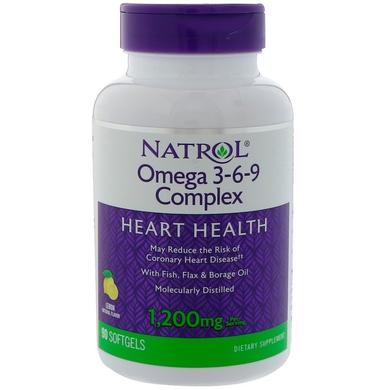 Омега 3 6 9, Omega 3-6-9 Complex, Natrol, с лимонным вкусом, 1200 мг, 90 капсул - фото