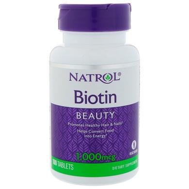Биотин, Biotin, Natrol, быстрорастворимый, 1000 мкг, 100 таблеток - фото