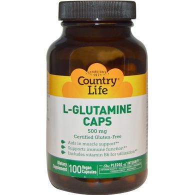 Глютамин, L-Glutamine, Country Life, 500 мг, 100 капсул - фото