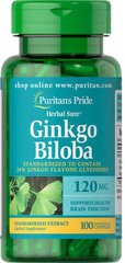 Гинкго Билоба, Ginkgo Biloba, Puritan's Pride, стандартизированный экстракт, 120 мг, 100 капсул - фото