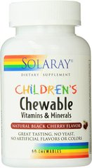 Мультивитамины для детей, Children's Vitamins and Minerals, Solaray, вкус вишни, 60 жевательных таблеток - фото