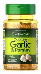 Часник і петрушка, Odorless Garlic & Parsley, Puritan's Pride, 500 мг / 100 мг, без запаху, 100 гелевих капсул - фото