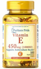 Вітамін Е, Vitamin E, Puritan's Pride, 1000 МО, натуральний, 100 гелевих капсул - фото