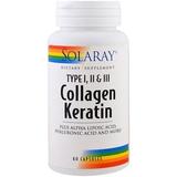 Коллаген и кератин, тип I, II, III, Collagen Keratin, Solaray, 60 капсул, фото