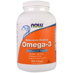 Рыбий жир, Омега-3, Omega-3, Now Foods, 500 гелевых капсул - фото