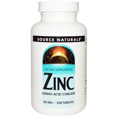 Цинк хелат, Zinc, Source Naturals, 50 мг, 250 таблеток - фото