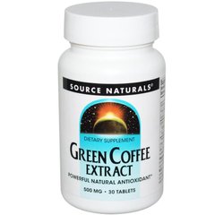Кава для схуднення, Green Coffee, Source Naturals, екстракт, 500 мг, 30 таблеток - фото