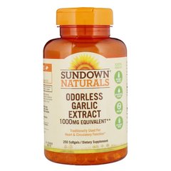 Чеснок, Odorless Garlic, Sundown Naturals, 1,000 мг, 250 капсул - фото