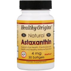 Астаксантин, Natural Astaxanthin, Healthy Origins, 4 мг, 30 гелевих капсул - фото