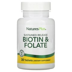 Фолієва кислота та біотин, Biotin & Folic Acid, Nature's Plus, 30 таблеток - фото