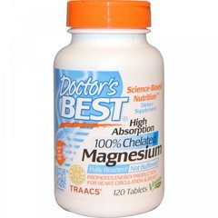 Магній хелат 100%, Magnesium Chelated, Doctor's Best, з мінералами Albion, 100 мг, 120 таблеток - фото