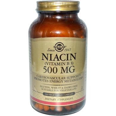 Никотиновая кислота, Niacin (Vitamin B3), Solgar, 500 мг, 250 капсул - фото