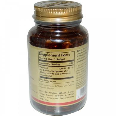 Вітамін Е (d-альфа-токоферол), Vitamin E, Solgar, натуральний, 67 мг (100 МО), 100 капсул - фото