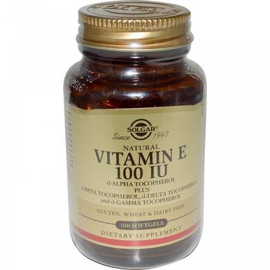 Витамин Е (d-альфа-токоферол), Vitamin E, Solgar, натуральный, 67 мг (100 МЕ), 100 капсул - фото