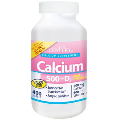 Кальций Д3, Calcium 500 + D3, 21st Century, 400 таблеток - фото