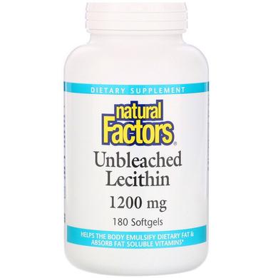 Лецитин, Unbleached Lecithin, Natural Factors, 1200 мг, 180 гелевых капсул - фото