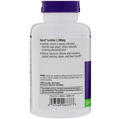 Lecithin, Лецитин, Natrol, 1200 мг, 120 капсул - фото