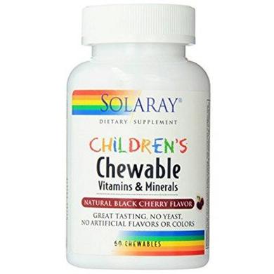 Мультивитамины для детей, Children's Vitamins and Minerals, Solaray, вкус вишни, 60 жевательных таблеток - фото