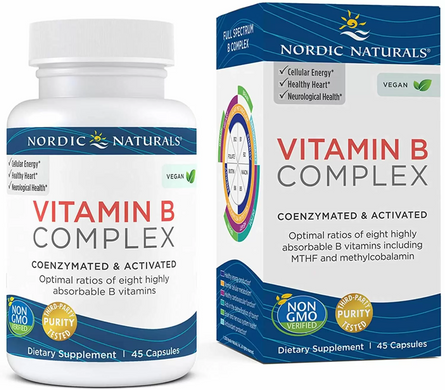 Комплекс вітамінів групи В, Vitamin B Complex, Nordic Naturals, 45 гелевих капсул - фото