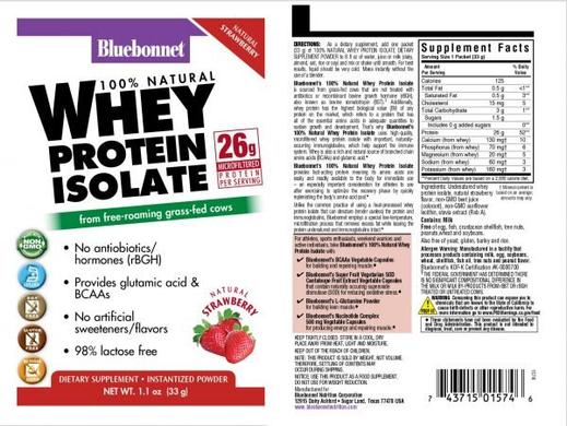 Ізолят сироваткового білка, Whey Protein Isolate, Bluebonnet Nutrition, смак полуниці, 8 пакетиків - фото