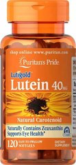 Лютеин с зеаксантином, Lutein, Puritan's Pride, 40 мг, 120 гелевых капсул - фото