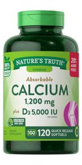 Кальцій + D3, Calcium plus D3, Nature's Truth, 5000 МО, 120 м'яких таблеток - фото