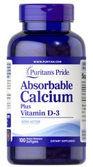 Абсорбуючий кальцій плюс вітамін Д-3, Absorbable Calcium Plus Vitamin D-3, Puritan's Pride, 1300 мг / 25 мг, 100 капсул - фото
