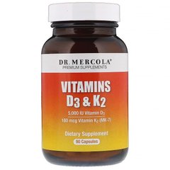 Вітаміни Д3 і К2, Vitamins D3 & K2, Dr. Mercola, 5,000 МО, 90 капсул - фото