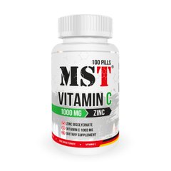 Витамин С + Цинк хелат, Vitamin C 1000 + Zinc chelate, MST Nutrition, 100 таблеток - фото