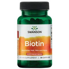 Біотин, Biotin, Swanson, 5,000 мкг, 30 капсул - фото