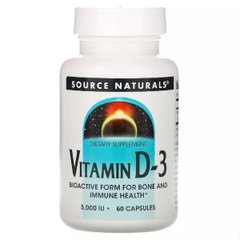 Витамин D-3 5000 МЕ, Vitamin D-3, Source Naturals, 60 капсул - фото