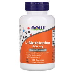 Метіонін, L-Methionine, Now Foods, 500 мг, 100 капсул - фото