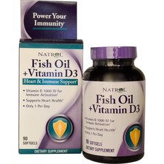 Рыбий жир + витамин Д в капсулах, Fish Oil + Vitamin D3, Natrol, 90 капсул - фото