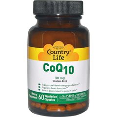 Коензим Q10, CoQ10, Country Life, 30 мг, 60 капсул - фото