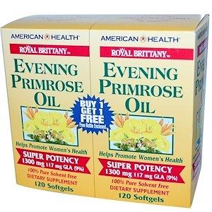 Масло вечерней примулы (Evening Primrose Oil), American Health, 1300 мг, 2 бутылки по 120 капсул - фото
