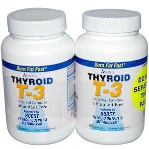 Здоровье щитовидной железы, Thyroid T-3, Absolute Nutrition, 2 банки по 60 капсул - фото