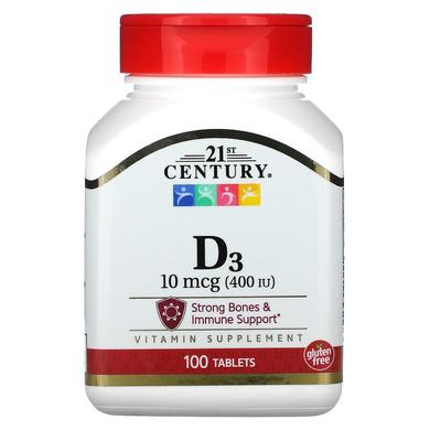 Витамин Д3, Vitamin D3, 21st Century, 400 МЕ, 100 таблеток - фото