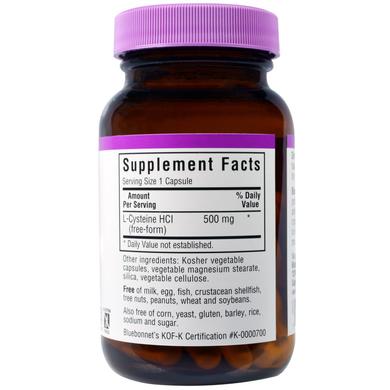 Цистеїн, L-Cysteine, Bluebonnet Nutrition, 500 мг, 60 капсул - фото