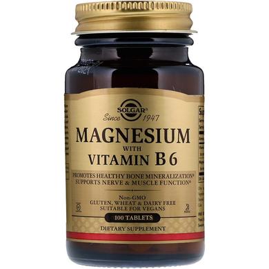 Магний с витамином В-6, Magnesium with Vitamin B6, Solgar, 133/8 мг, 100 таблеток - фото