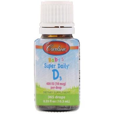 Витамин Д3, Baby's Vitamin D3, Carlson Labs, для младенцев, 400 МЕ, 10,3 мл - фото