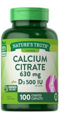 Цитрат кальцію + D3, Calcium Citrate plus D3, Nature's Truth, 500 МО, 100 капсул - фото