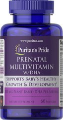 Вітаміни для вагітних, Prenatal Multivitamin with DHA, Puritan's Pride, 60 капсул - фото