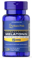 Мелатонін, Melatonin, Puritan's Pride, 5 мг, 120 таблеток (повільного вивільнення) - фото