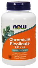 Хром пиколинат, Chromium Picolinate, Now Foods, 200 мкг, 250 капсул - фото
