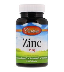 Цинк, Zinc, Carlson Labs, 15 мг, 250 таблеток - фото
