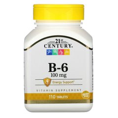 Витамин В6, Vitamin B-6, 21st Century, 100 мг, 110 таблеток - фото