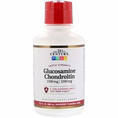 Глюкозамин 1500 мг хондроитин 1200 мг, Glucosamine Chondroitin, 21st Century, малина, 480 мл - фото