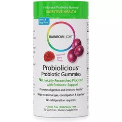 Пробиотики, Probiolicious Probiotic Gummies, Delicious Berry Flavor, Rainbow Light, вкус ягод, 50 жевательных таблеток - фото